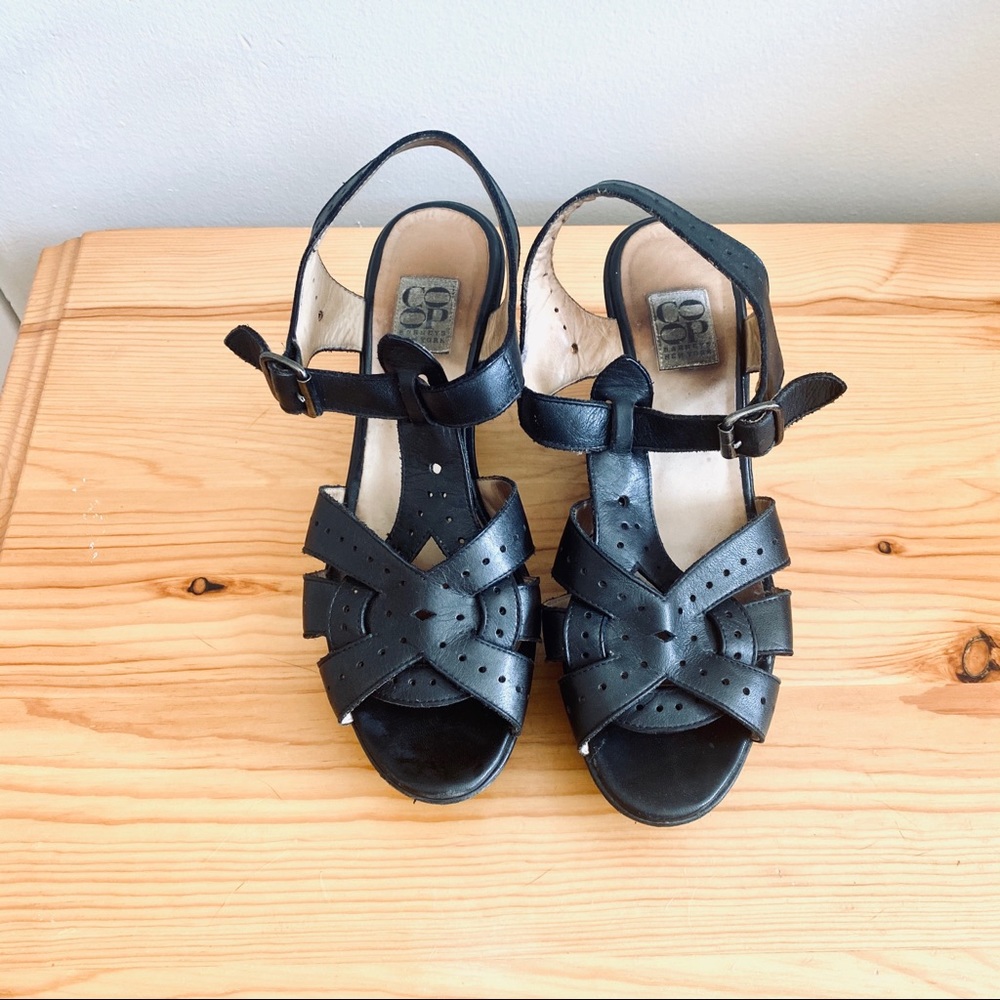 Barney’s New York CO-OP platform sandals black leather 38 / 8 - Picture 2 of 9
